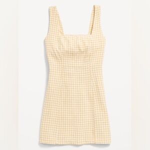 Old Navy White & Yellow Gingham Square Neck Linen Blend Mini Dress Size XL